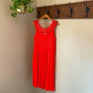 NWOT Coral Orange Ruched Summer Dress Large